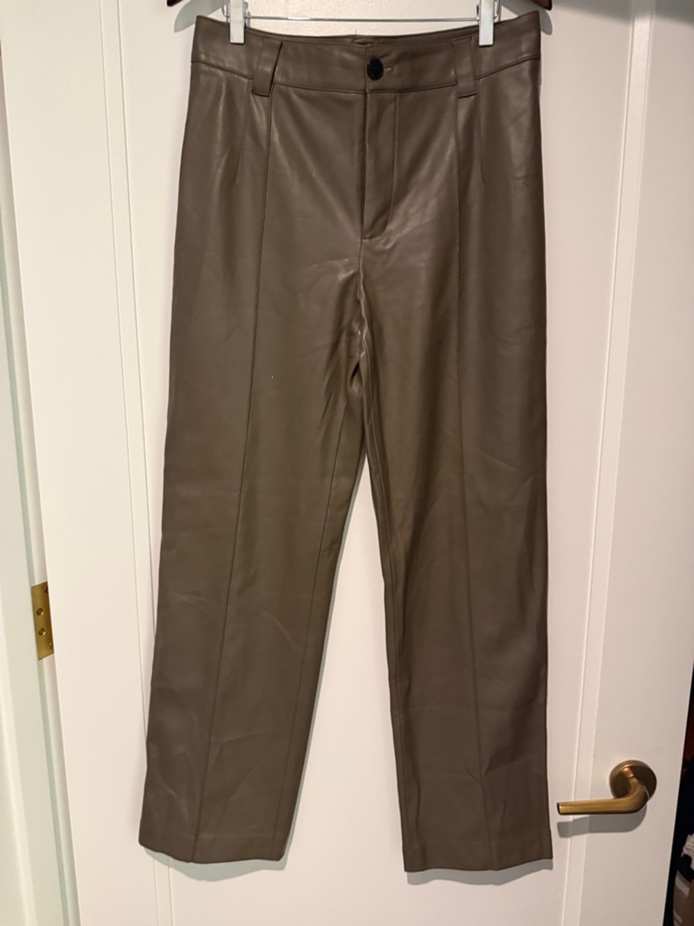 Zara Straight-Leg Faux Leather Pants - Taupe
